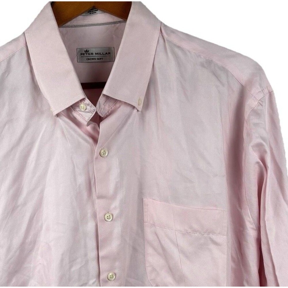 Peter Millar Men XL Pink Button Down Shirt Cotton SILK Blend Long Sleeve Crown